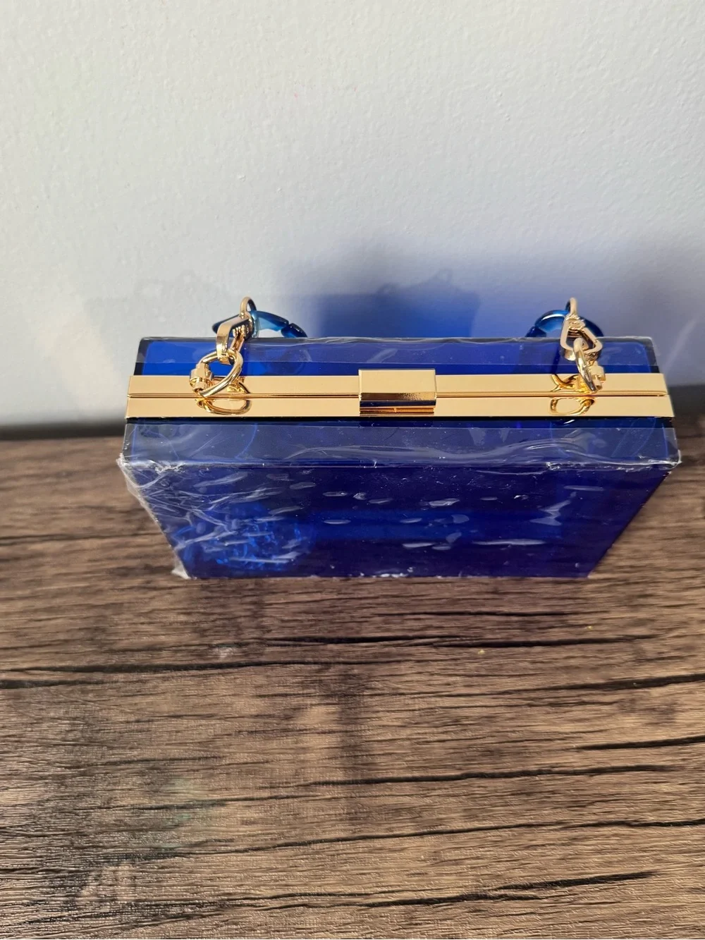 Blue Acrylic Stadium Concert Clear Box Clutch with Chain Handle